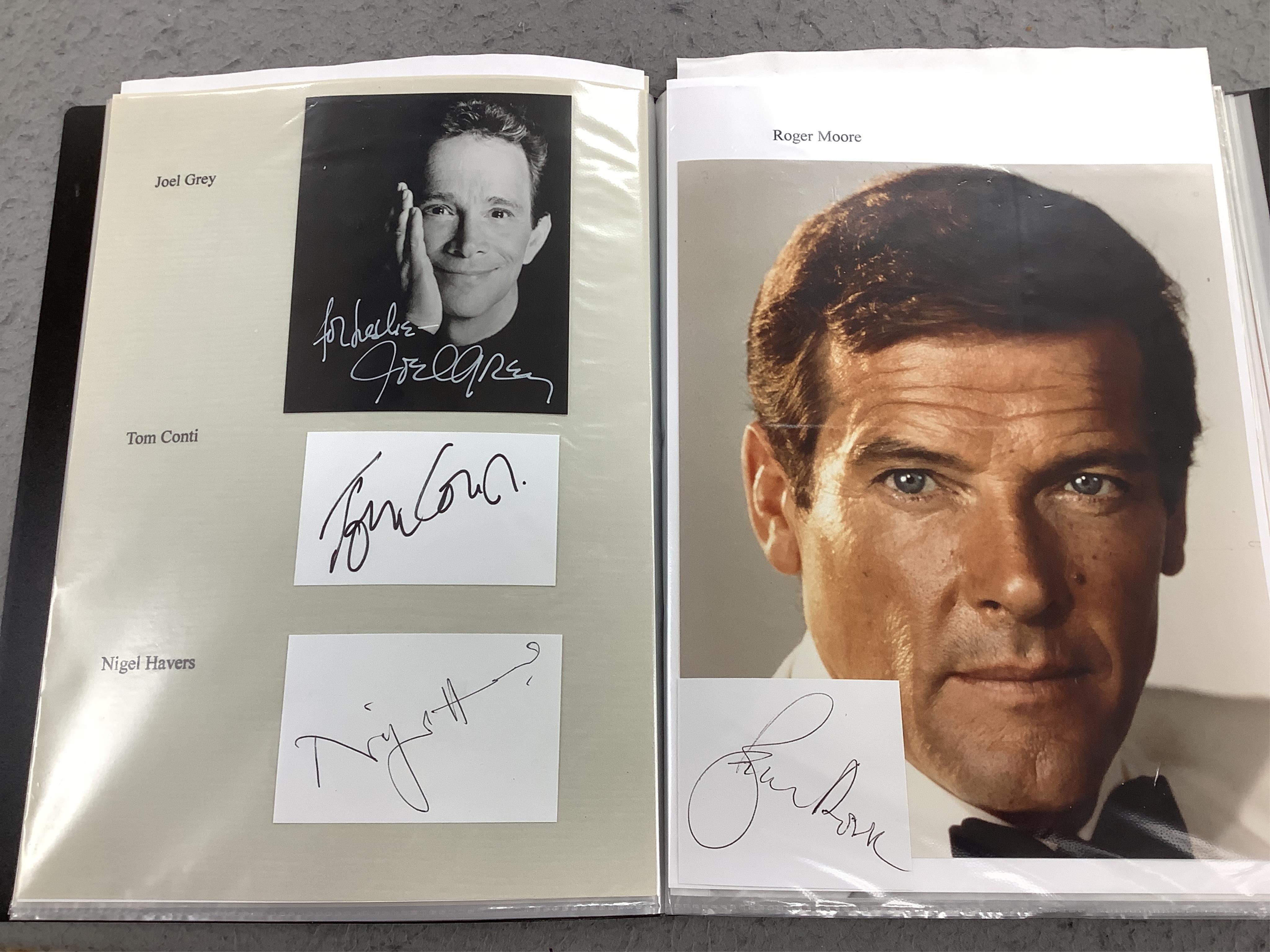 A collection of autographs, signed photos, signed theatre programs, theatre tickets, etc. contained within four folders, celebrities include; Tommy Cooper, Peter Kay, Bruce Forsyth, Roy Bremner, Ruby Wax, Dawn French, Vi